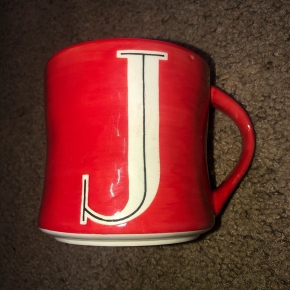 Anthropologie Hand Painted Colorway Monogram Initial Coffee Tea Mug Red J - Picture 2 of 10
